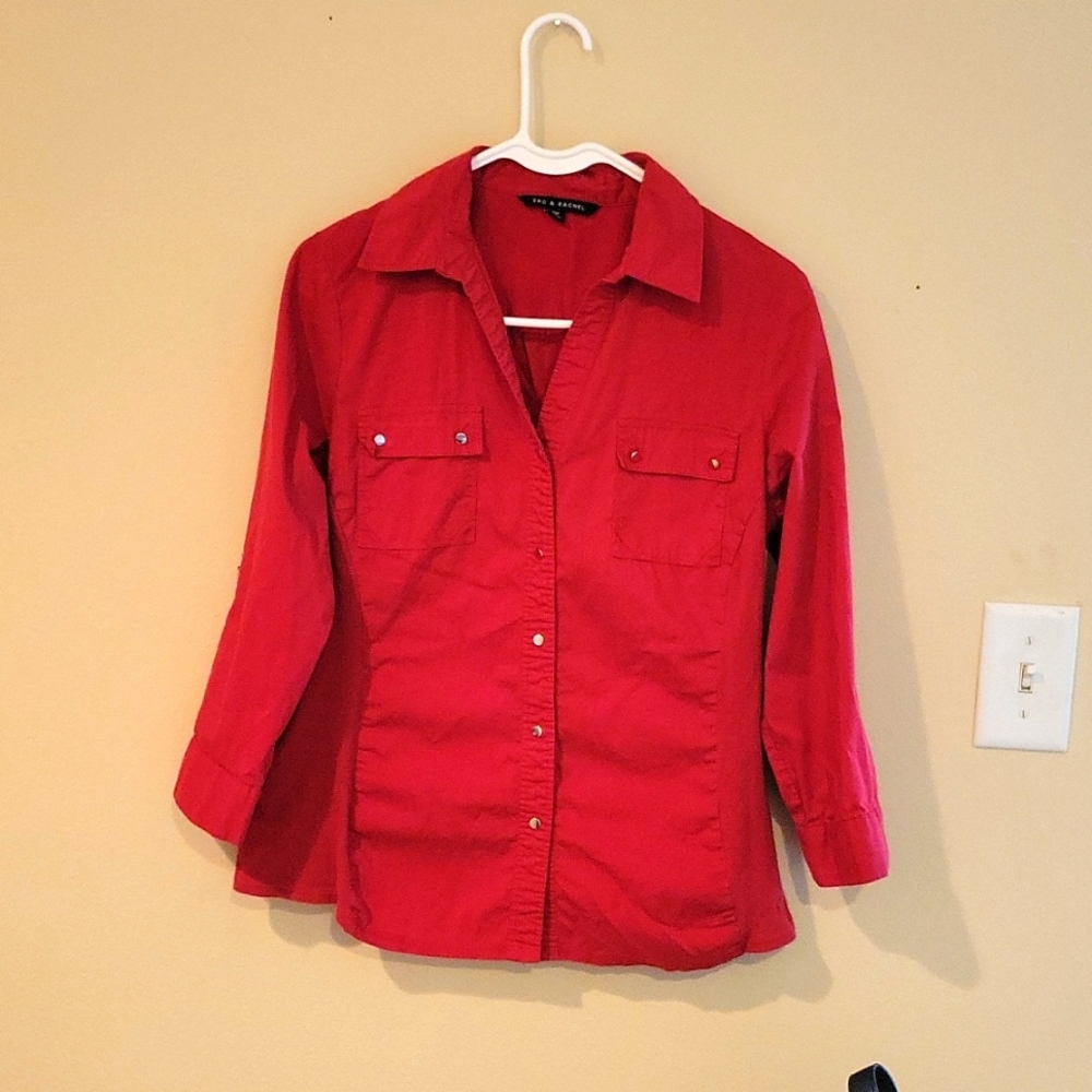 Red button up blouse,  size M